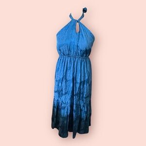 Anthropologie Teal Halter Dress sz Large